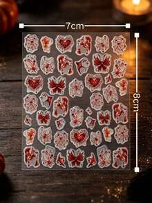 1 Stück Stück Halloween Party Nacht Pendeln Dunkler Ton Nude Nagelkunst Aufkleber mit blutroten Mini-Elementen, dezenter roter Glitzer Vintage-Stil, kleine Spinnennetze und Herz-Füllungen für Nagellücken und French Tips, süßer & edgy Nischenstil, geeignet für kurze quadratische/runde Alltagsnägel, wasserfeste dünne Aufkleber, langanhaltend und langanhaltend, resistent gegen Einrollen und Abblättern - Verschiedenfarbig - Übersicht 6