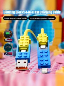 Kabel Pengisian Daya Ultra Cepat 240W (MAX) Gaya Blok Bangunan, Kabel Data Pengisian Cepat 4-in-1 dengan Tampilan Premium, Kompatibel dengan Seri 14-17, Seri Pro, Pro Max, Dapat Digunakan dengan Pengisi Daya Portabel, Cocok untuk iPhone 17/16/15/14/13/12/11/S24/S23/S22/S21 dan Model Lainnya - MultiWarna - View 18
