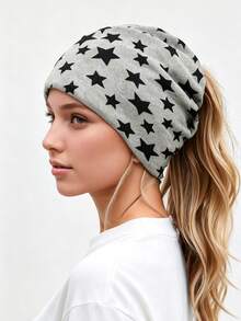 1pc Multifunctional Ponytail Hat, Soft Elastic Loose Headband Cap, Casual Daily Style, Solid Color/Star Leopard Print/Letter Print - Multicolor - View 18