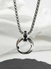 1pc Vintage Mobius Ring Pendant Necklace With Textured Design, Personalized Metal Silver Color, Suitable For Couples, Men And Women For Daily Wear, Party, Festival, Music Festival, Daily Gift, Jewelry Gift - Silver - View 7