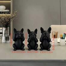 三件套法国斗牛犬摆件，“非礼勿视，非礼勿听，非礼勿言”狗狗雕像，北欧极简黑色动物雕塑，客厅桌面摆件，爱狗人士礼物 - A - 查看 7
