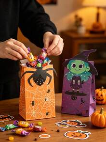 26/13pcs Halloween-Themed Party Wrapping Paper Bags, Halloween Witch, Spider, Scarecrow Pattern Gift Wrapping Bags With Stickers, Trick-Or-Treating Gift Wrapping, Holiday Gift Wrapping, Suitable For Halloween Party Decorations, Home Baking Packaging. - View 9