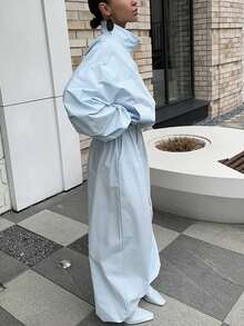 2pcs New Fashion Elegant Solid Color Casual Elegant Women's Jacket And Pants Set For Daily Beach Wear All Seasons - Baby Blue - View 3