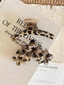 2 piezas/1 pieza Pinzas para el cabello con patrón de caparazón de tortuga para mujer, conjunto de pinzas para el cabello de material plástico ligero con formas rectas y de flor exquisitas, pinzas para el cabello de unicolor elegantes minimalistas versátiles y de moda, adecuadas para uso diario, casual, fiesta, playa, coleta, moño, lavado de cara, maquillaje, accesorios de ropa, pinzas para el cabello de playa de verano, temporada de regreso a la escuela - Multicolor - Ver 2