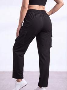1pc Women's Outdoor Casual Sports Pants, Multi-Pocket Cargo Long Pants, Thin Casual Pants, Women's Straight Leg Cargo Pants, Zipper Pockets Black - Black - View 2