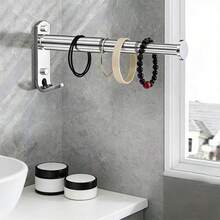 Multi-Purpose Wall-Mounted Storage Rack With Hooks, Extra Large Storage Space. Telescopic Rod Fits Various Spaces, Keeps Hangers Organized And Easy To Access, Perfect For Space Clearing - View 2