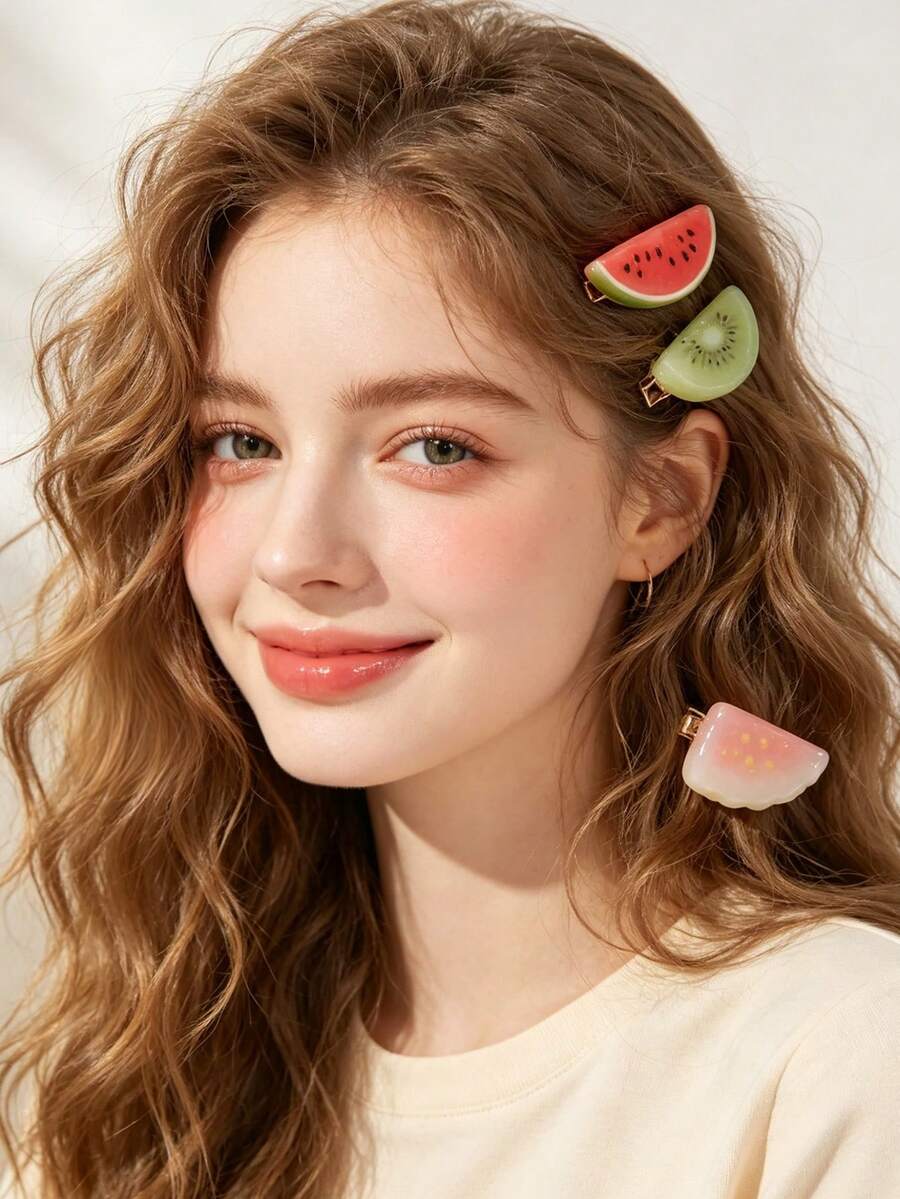 3pcs Funny Creative Daily Versatile Realistic Fruit Hair Clips - 26808 - View 1