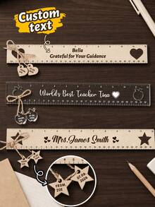 Custom Wooden Acrylic Ruler, Personalized Name Measuring Tool, Minimalist Desk Accessory, Customized Teacher Appreciation Gift, Customizable Office Supplies, Birthday, Graduation, Thanksgiving And Christmas Gift - Style a - View 1