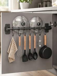 Drill-Free/Drillable Kitchen Hanging Hook Rack, Wall-Mounted Cookware Hanging Rack, Suitable For Pots, Spatulas And More, Space-Saving Kitchen Storage Organizer, Won't Damage Walls, Easy Installation, Saves Kitchen Space - Black - View 2