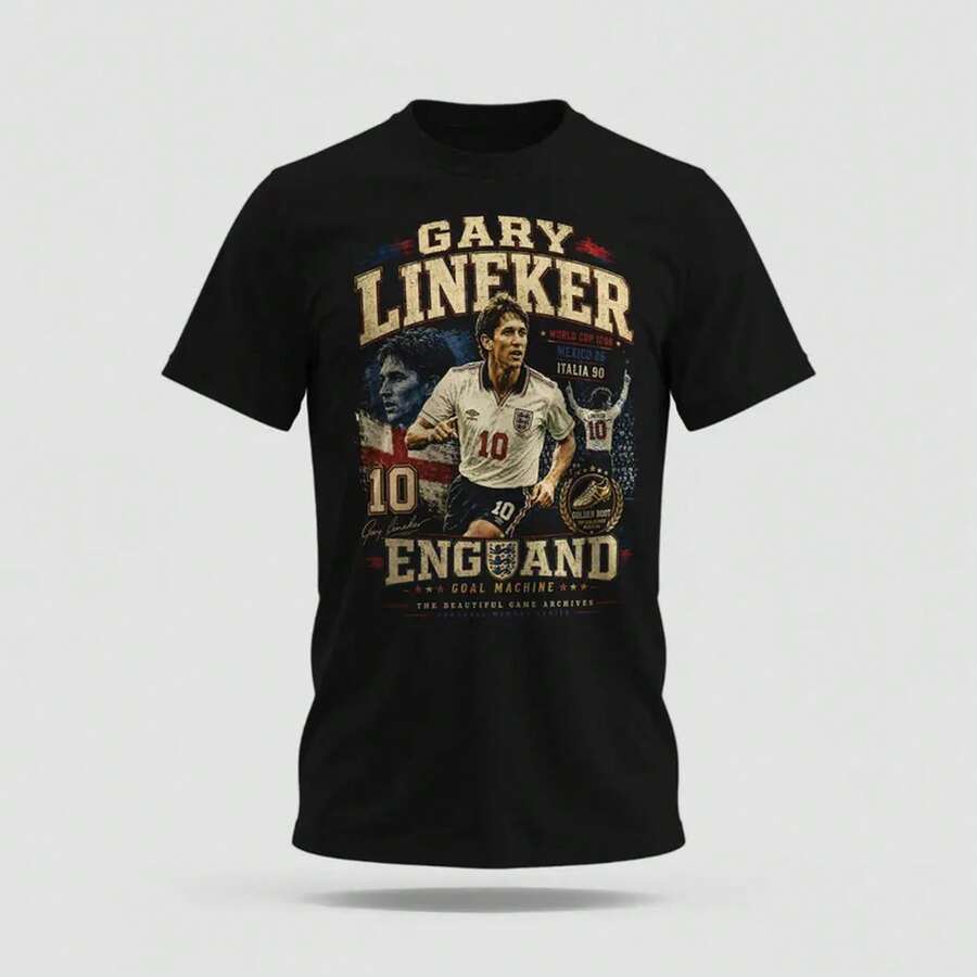 Gary Lineker England Vintage T-Shirt - Mexico 86 & Italia 90 World Cup Icon - Golden Boot - Football Memory Series - 黑色 - 查看 1