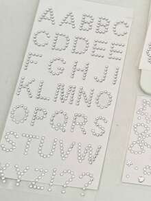 [Back To School]4 Sheets Alphabet Letter Rhinestone Stickers Silver Self-Adhesive Pearl Gem Decals Sweet Phrase Heart Star Crystal Stickers For Goo Card Scrapbook Gift Box Phone Case DIY Crafts Birthday Wedding Party Decor - Silver - View 13