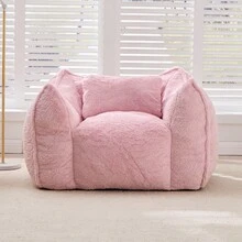 Modern, Minimalist Style. Giant Faux Fur Beanbag/Sofa In A Rug Style. Beanbag With 1 Cushion. No Assembly Required. Smooth Surface. Suitable For Living Rooms, Bedrooms, And Apartments. - Pink - View 2