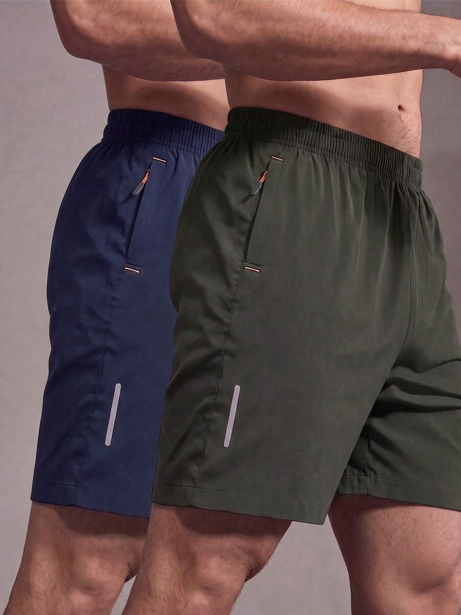 2 chiếc quần short thể thao nam cao cấp, dáng rộng, nhanh khô, có sọc phản quang, túi, khóa kéo và dây rút ở eo, mềm mại và nhẹ, thích hợp cho tập luyện. - Nhiều màu - Xem 1