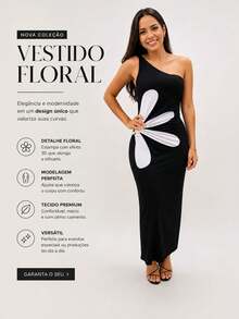 VESTIDO MAGARIDA  Casual    Malha    Nenhum    VESTIDO cut out  Festa de aniversário    VERÃO - Preto - Visão 1
