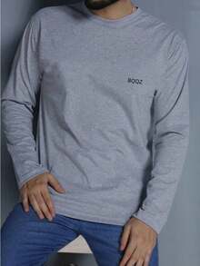 Men's Plain Long-Sleeve T-Shirt BOOS - 淺灰色 - 查看 1