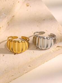 1PC Women's Fashion Stainless Steel Minimalist Geometric Ring 18K Gold Plated Open Adjustable For Daily Wear - JR1046 - View 3