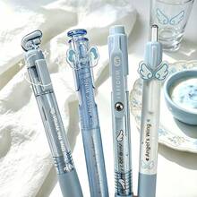 4pcs Blue Star Angel Neutral Pen Set, Ins Student Quick-Dry ST Tip Ballpoint Pen, 0.5mm Black Ink Refill, Smooth Quick-Dry Ink, Cute Angel Wing Pen Top, Suitable For Students, Teachers, Office Workers, Diary And Daily Use - Multicolor - View 6