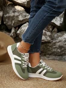 Zapatos retro minimalistas con bloques de color, transpirables y ligeros, de caña baja, versátiles para ir al trabajo para mujeres - Verde - Ver 8