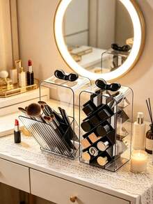 2pcs/1pc Clear Acrylic Makeup Organizer Set, Dustproof Bowknot Makeup Brush Holder & Lipstick Storage Box, Large Capacity Desktop Cosmetic Organizer For Vanity, Bathroom & Bedroom, Transparent Beauty Storage Solution - View 10