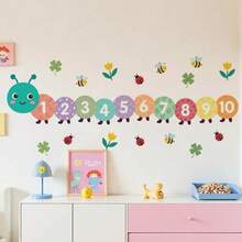 1件 1-10數字毛毛蟲牆貼，室內牆面啟蒙裝飾自黏紙 - 多色 - 查看 2
