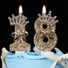 Gold Glitter Number Candle With Rhinestone Crown And Bow, Shiny Cake Decoration Topper, Suitable For Birthday, 16/18/21st Adult Party, Anniversary, Bachelorette Party, Christmas, New Year, Graduation And Holiday Party, Elegant Number Candle, Practical And Cute Party Decoration - View 13