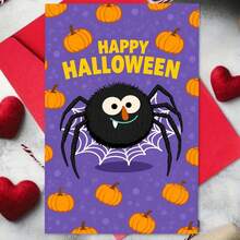 1 Greeting Card + 1 Envelope Adorable Halloween Greeting Card, Cute Spider With Pumpkins Pattern "Happy Halloween", Perfect For Friends, Spooky Festive Cartoon Style. - View 9