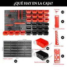 FINYQBET Organizador Herramientas De Pared Montado, Sistema de Almacenamiento Modular con 28 Cajas y 10 Ganchos, Panel Perforado Resistente a Oxidación para Garaje, Taller, Almacén y Proyectos DIY - Multicolor - Ver 3