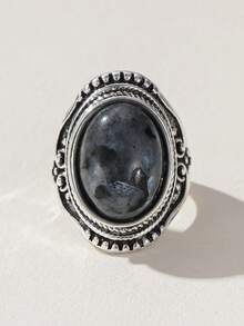 Nocturel Vintage Style Oval Moonstone Inlaid Antique Silver Plated Ring - Antique Silver - View 2