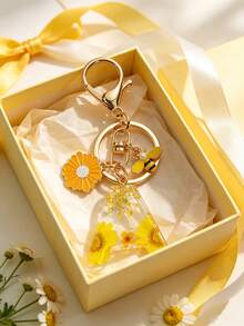 1pc Initial English Letter Keychain Snowflake Resin Pendant Women's Bag Charm Butterfly Tassel Decoration Gift Car Accessories Backpack For School Cute Goth Y2k - Flowers - View 4