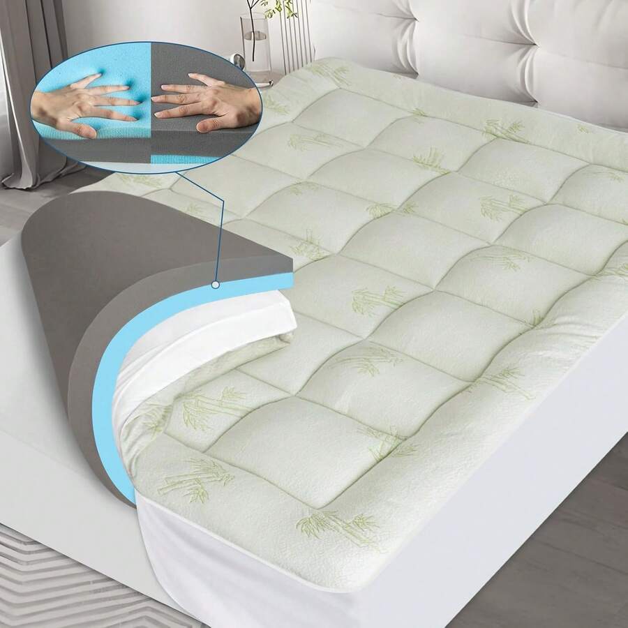 Pillow Top Mattress Topper Full Size, 4.5" Cooling Dual Layer Mattress Topper (2.7" Extra Thick Soft Plush Mattress Pad & 0.6" Gel Memory Variant 1 - Dual Layer Topper - View 1