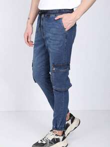 Blue White Men's Dark Blue Cargo Pocket Jogger Pants - Royal Blue - View 3