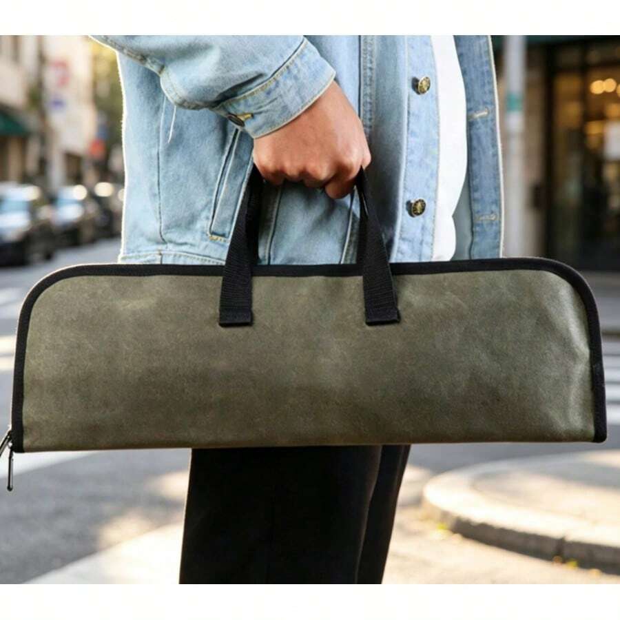 1Pc Large Capacity Handheld Scratch Resistant Thickened Long Shape Washed Canvas Portable Waterproof Dustproof Storage Pouch For Outdoor Camping Hiking Picnic Kitchen Knives Utensils - Multicolor - View 1