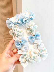 10 pièces/Set Pinces à cheveux mignonnes avec nœud & fleur, accessoires capillaires décoratifs doux pour filles, accessoires capillaires quotidiens adorables cadeau - Multicolore - Voir 8