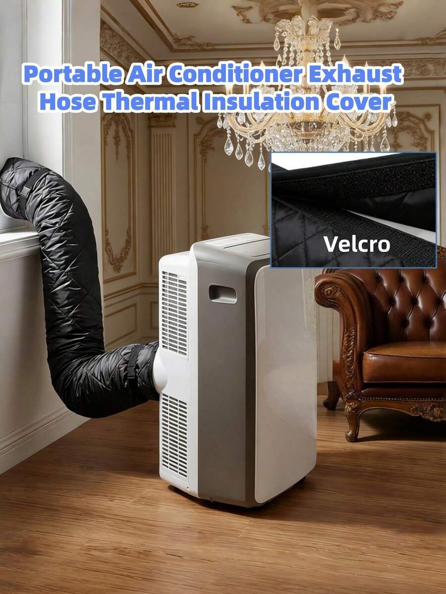 1pc Portable AC Hose Insulation Sleeve, Portable Air Conditioner Insulation Hose Cover, Fits 5 Inch (Approx. 12.7 Cm) And 5.9 Inch (Approx. 15.0 Cm) Exhaust Hose, Easy To Install, With 3 Adjustable Buckle Straps, Black