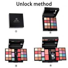 Cosmetics Set 16-Color Eyeshadow Palette, Lip Gloss, Contour Cream, Blush, Eyebrow Powder, Black Eyebrow Pencil, Brush Combination Set - Black - View 5