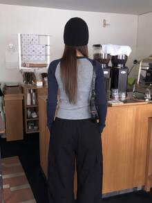 Korean Style Fashion Versatile Slimming Round Neck Contrast Color Raglan Sleeve Ribbed Knit Sweater - Grey - View 9