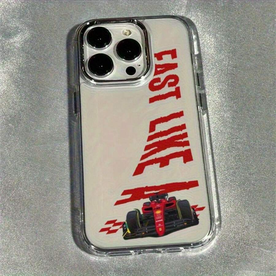 1pc Racing Pattern Black & Silver Phone Case Compatible With Apple Phones - Multicolor - View 1