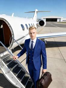 Royal Blue Suits For Men Peak Lapel 3-Piece Suit Set Slim Fit Tuxedo Suit Blazer Vest Pants For Wedding Guest Groom Prom Formal Gala - 寶藍色 - 查看 3