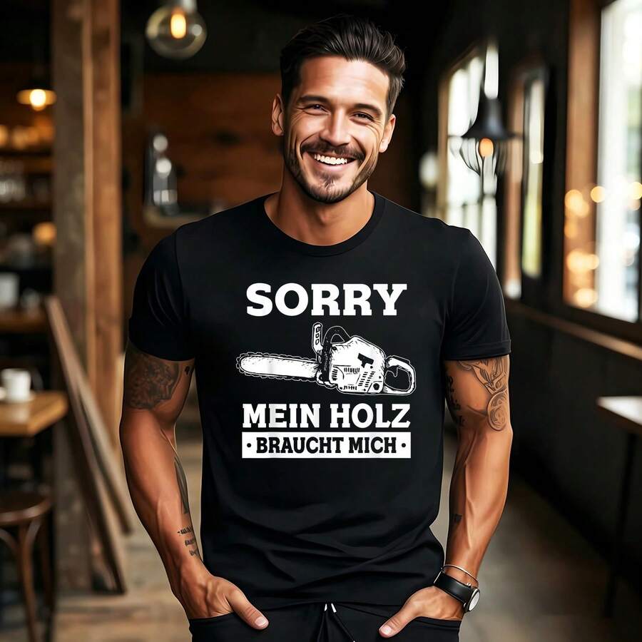 Sorry My Wood Needs Me Lumberjack Chainsaw T-Shirt - Black - View 1