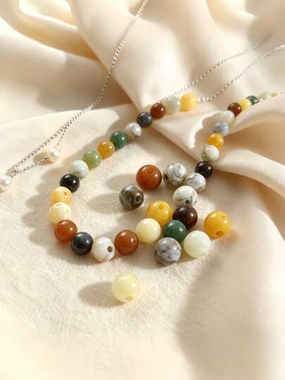 Mixed Color Vintage Imitation Agate Round Beads 30Pcs Large Hole Marble Swirl Acrylic Loose Beads For DIY Handmade Jewelry Bracelet Necklace Craft