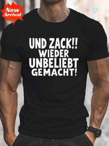 Lässiges bedrucktes T-Shirt mit Rundhalsausschnitt und kurzen Ärmeln, lustiges Herren-Shirt mit deutschem Text, leichtes T-Shirt mit kräftigen Schriftzügen - Schwarz - Übersicht 1
