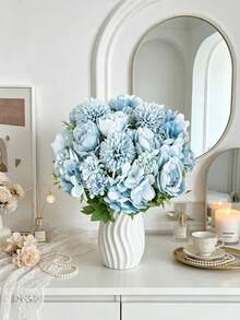 1/4pcs Artificial Peony Hydrangea Bouquet, Suitable For Wedding Decoration DIY Wreath Materials, Bridal Bouquet, Wrist Corsage, Boutonniere, Headpiece, Wedding Car Decoration, Door Arch Decoration, Applicable For Home, Restaurant, Bedroom, Vase Decoration, Birthday - Blue - View 2