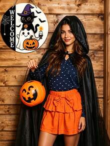 1pc Halloween Decoration Door Wreath Pumpkin Black Cat Ghost Welcome Hanging Ornament Suitable For Front Door Happy Halloween Wooden Sign Wooden Door Hanging Decor Home Party Decoration Indoor Outdoor Decorative Item - Multicolor - View 5
