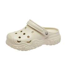 CAMEL CROWN 女款 Crocs 春夏戶外涼鞋，厚底防滑透氣包頭沙灘鞋 - 米/白 - 查看 5