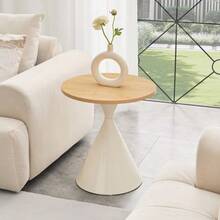 Sanduhr Series 2-Piece Coffee Table Set With Distinctive Conical Shape, Melamine Tabletop In Wood Look + Cream-Colored Metal Base, Space-Saving Stackable Design, Ideal For Living Room, Bedroom & Office - Natural Color - View 6