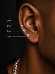 AnlaScheer 1pc 2mm-7mm 925 Sterling Silver Moissanite Flat Back Stud Earrings, 18K White Gold Plated 925 Silver Low Allergy D VVS1 Earrings, Unisex, Suitable For Daily Wear And Parties - Round Diamond - View 5