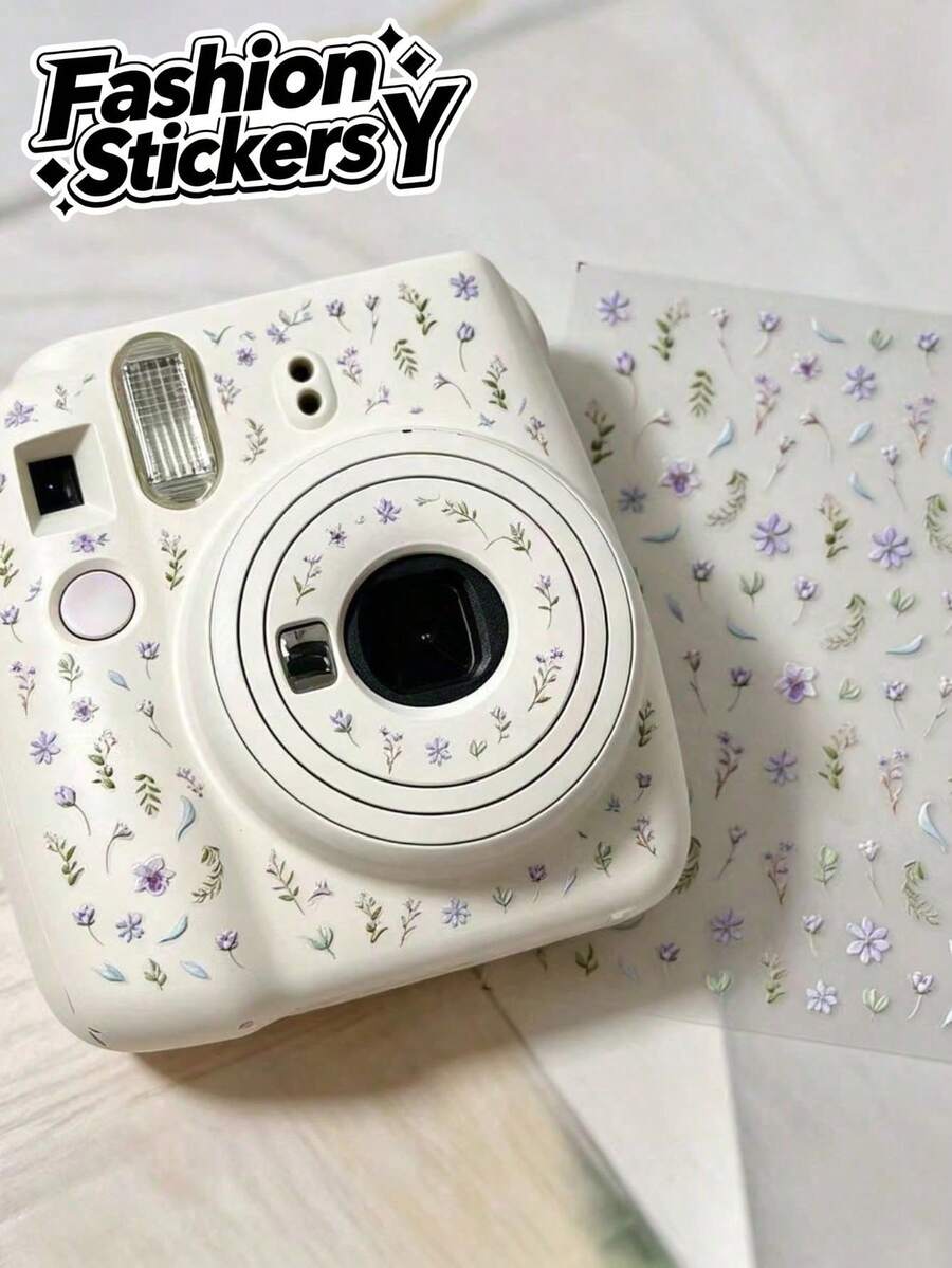 1pc Purple Floral Sticker, INS Style Forest Plant Decoration Sticker, Suitable For Decorating Instant Camera, Water Cup, Phone, Tablet, Notebook, Light Purple Floral Branch And Leaf Element, Fresh And Healing Style, Versatile Forest Atmosphere Decorative Sticker - Purple-toned Small Flowers - View 1
