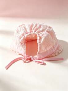 1pc Customizable Embroidered Name Sun Hat/Bucket Hat, Bow & Flower Decor, White/Pink, Suitable For Daily Commute, Vacation, Beach Travel And Various Occasions - Multicolor - View 4