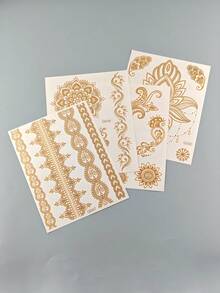 4pcs Gold Metallic Temporary Tattoo Stickers, Bohemian Style Element Stickers, Metallic Glossy Texture, Waterproof Long-Lasting Temporary Tattoo Stickers For Festivals, Daily Body Decoration - Gold - View 6