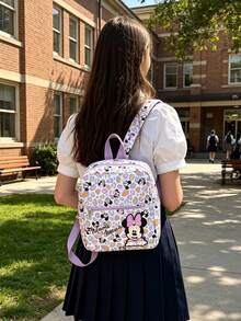 Disney 1pc Minnie Mouse Patch Mini Backpack, Colorful Leopard Print School Daypack, Multi-Pocket Casual Rucksack, Suitable For Girls/Students/Teenagers/Young People/Fans, Perfect For Back To School/Daily Outings/Shopping - Multicolor - View 5